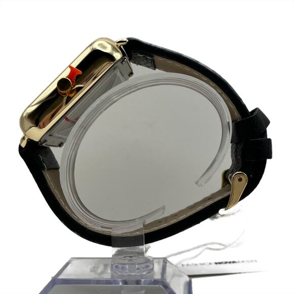 Techno Pave Jasper 35mm Square Leather Band Watch in Black/Gold - Picture 5 of 6